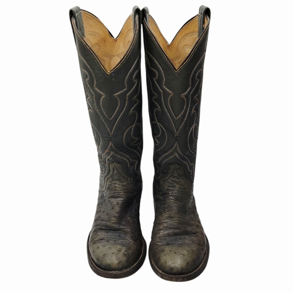 Vintage Gray Ostrich Leather Cowboy Boots Men's 6D / Women's 7.5-8 Western